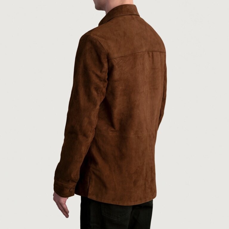Mens Haven Brown Suede Leather Shirt Tilted Back-8-1724081340796